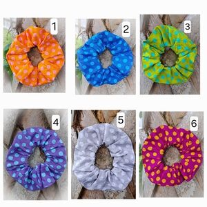 ONE Cotton Scrunchie Hair Tie Dots Gray Blue Purple Prints